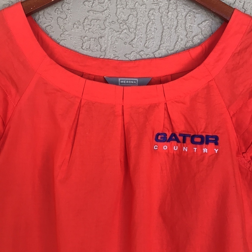 Merona Gator Country Embroidered Orange UF Short Sleeve Top Size M - Picture 3 of 13
